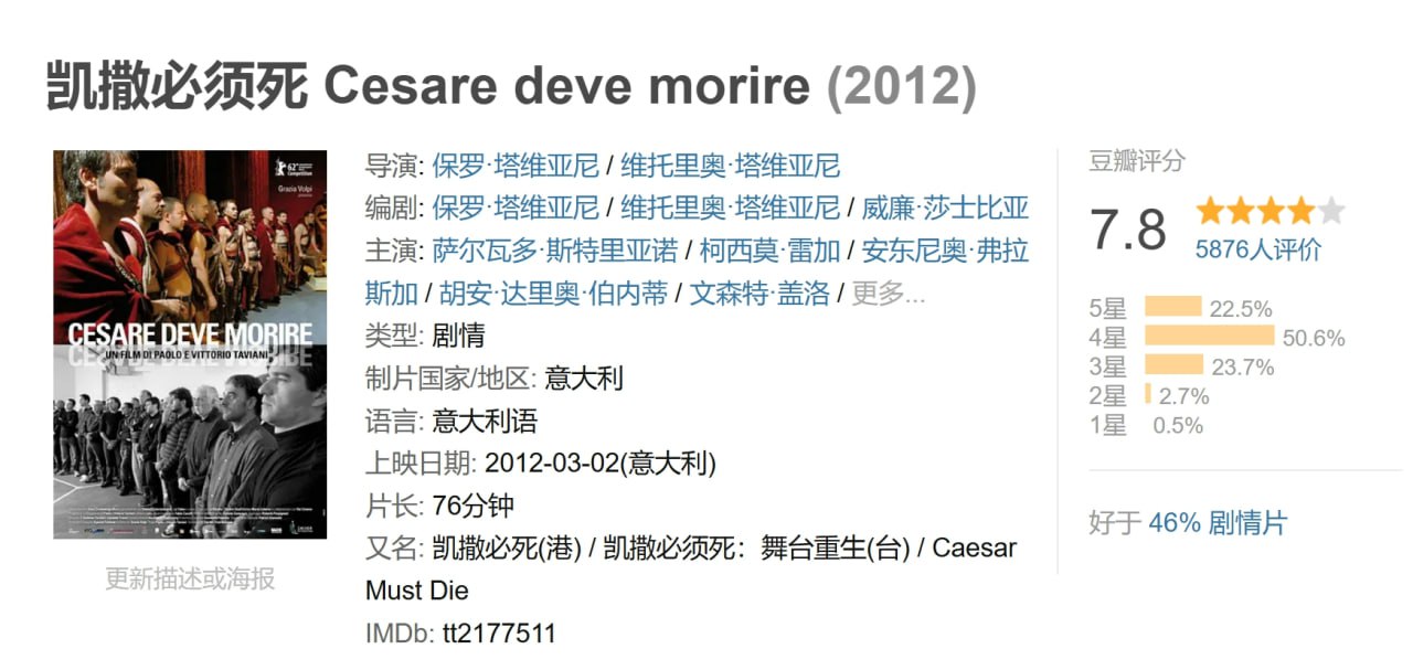 凯撒必须死 Cesare deve morire (2012) 1 photo 2025 04 30 10 30 27