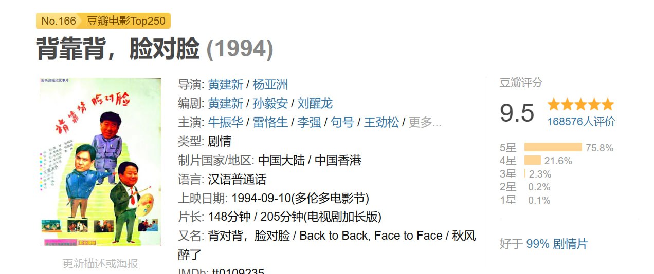 背靠背,脸对脸 (1994) 豆瓣评分9.5 已刮削 1 photo 2025 06 19 15 00 14