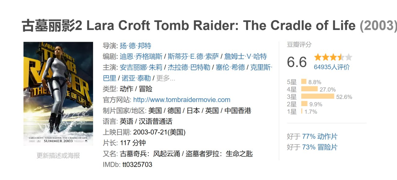 古墓丽影2 Lara Croft Tomb Raider: The Cradle of Life (2003) 1 photo 2025 06 27 10 10 21