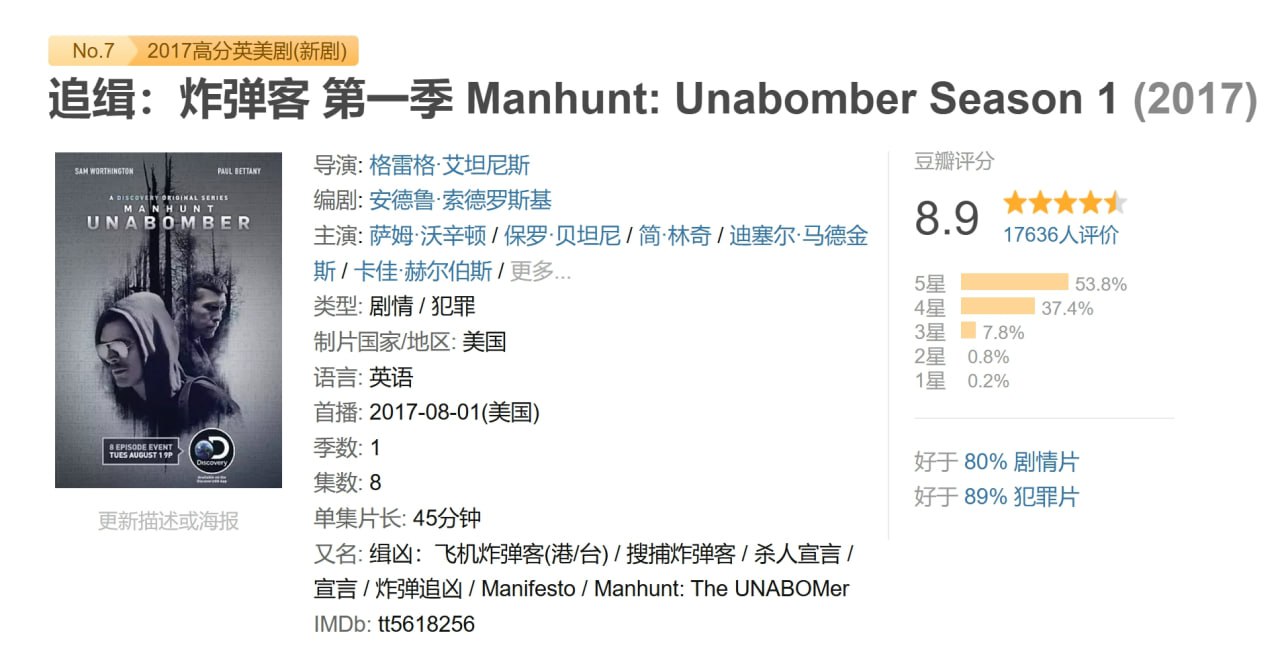 追缉:炸弹客 第一季 Manhunt: Unabomber Season 1 (2017) 1 photo 2025 07 09 11 50 48